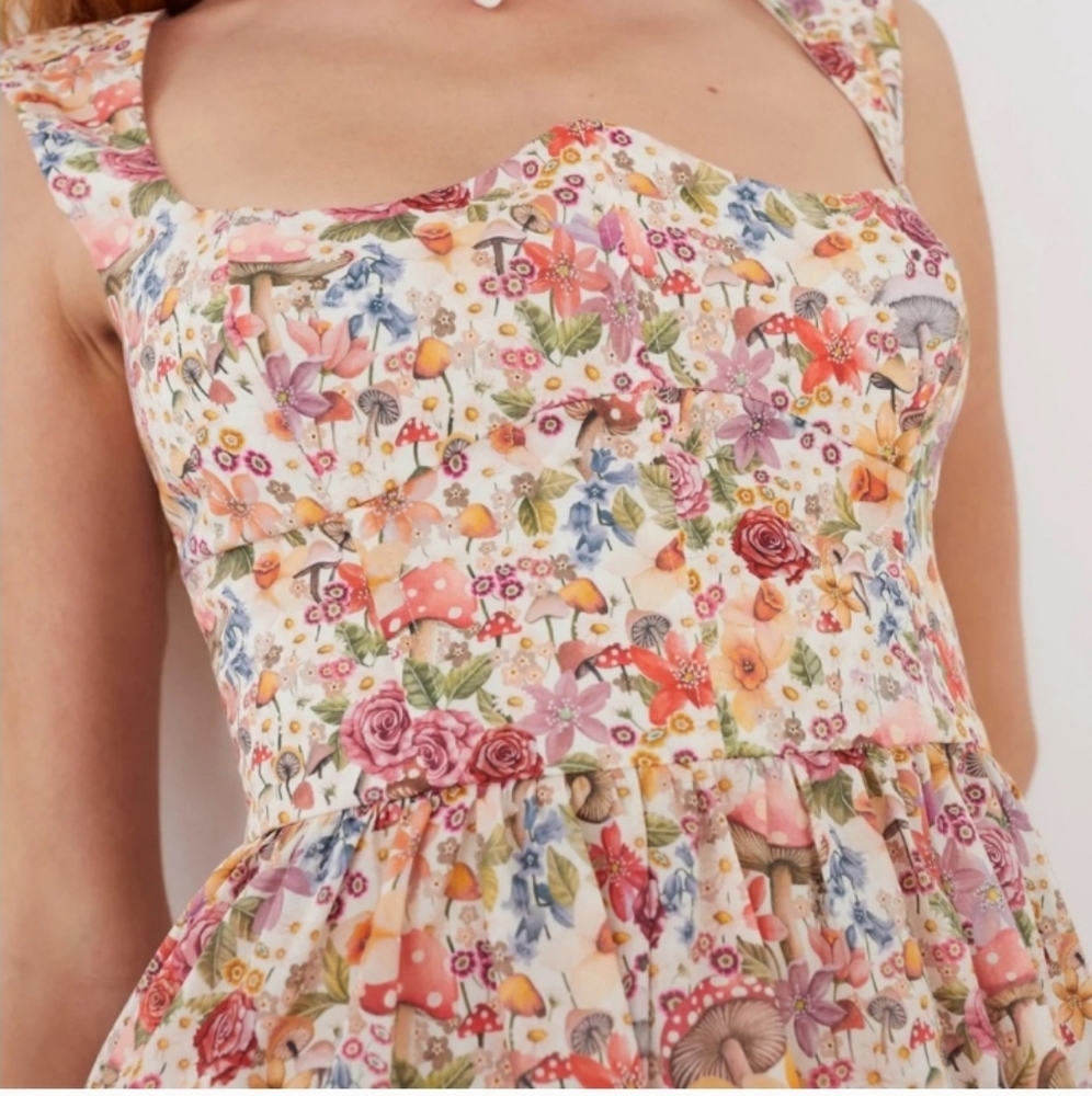 For Love And Lemons Theodora Midi Dress Floral/Mushroom Print NWT Size 2X